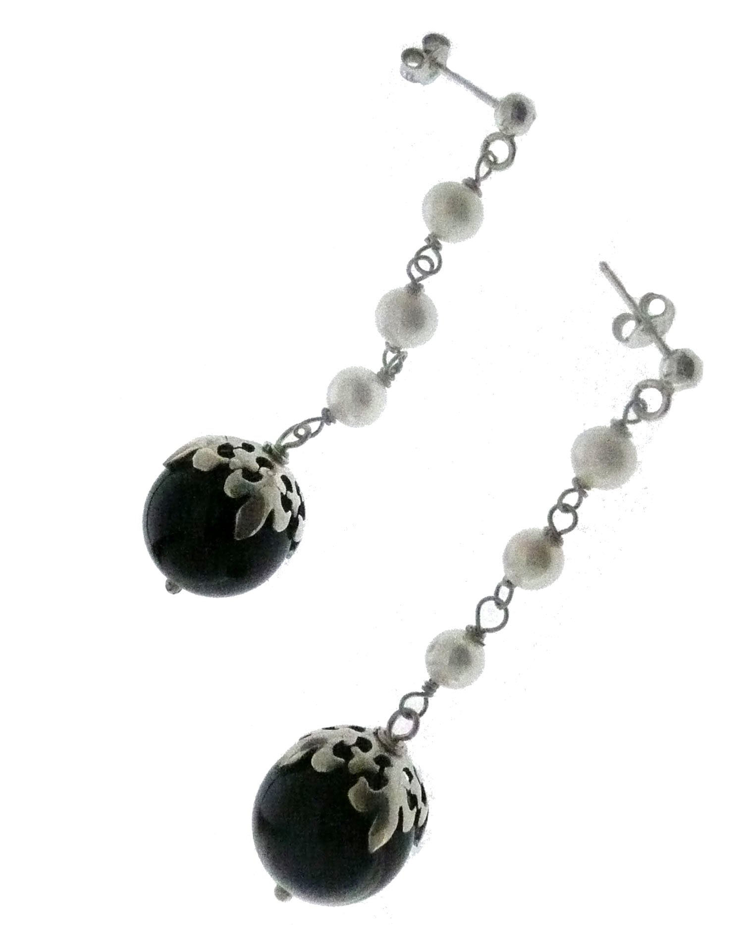 Orecchini A Goccia In Argento Sterling 925 Con Onice Nero E Colibrì In Filigrana, Regalo Per Donna