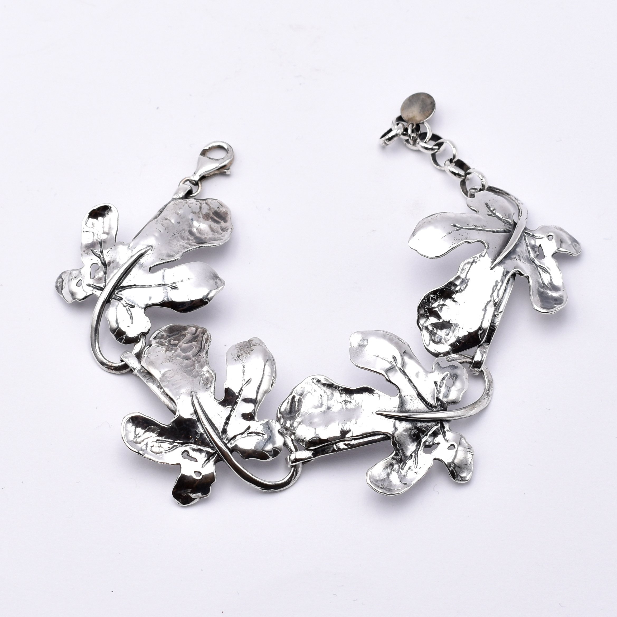 Bracciale In Acciaio Inox Per Donna Con Motivo Foglie E Fiori - Gioiello Moda Lucido, Regalo Per Ragazze - Circonferenza 16 Cm