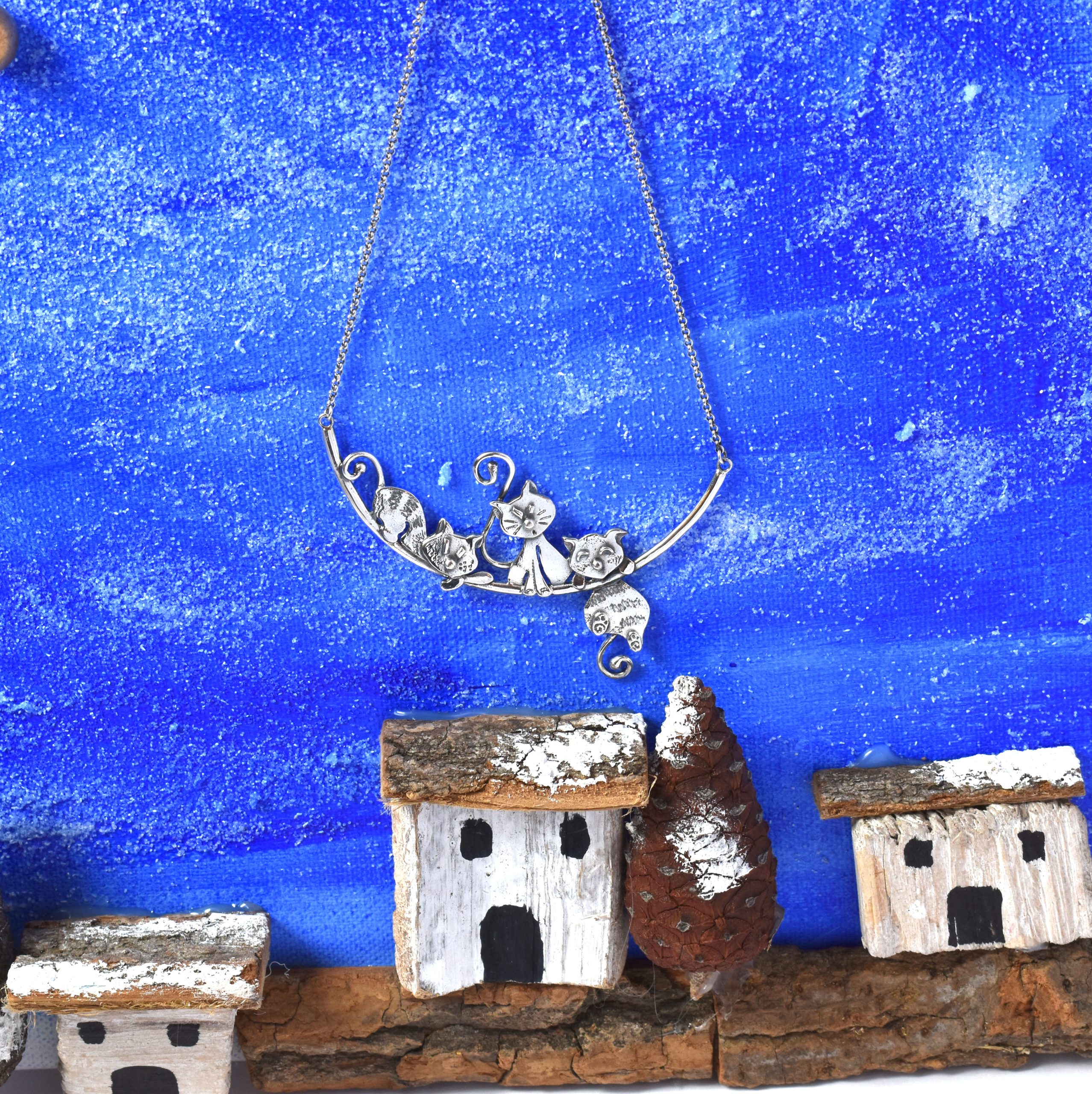 Eusense Collana Gatti In Argento 925 – Ciondolo Due Gatti Sulla Luna – Gioiello Per Donne E Ragazze
