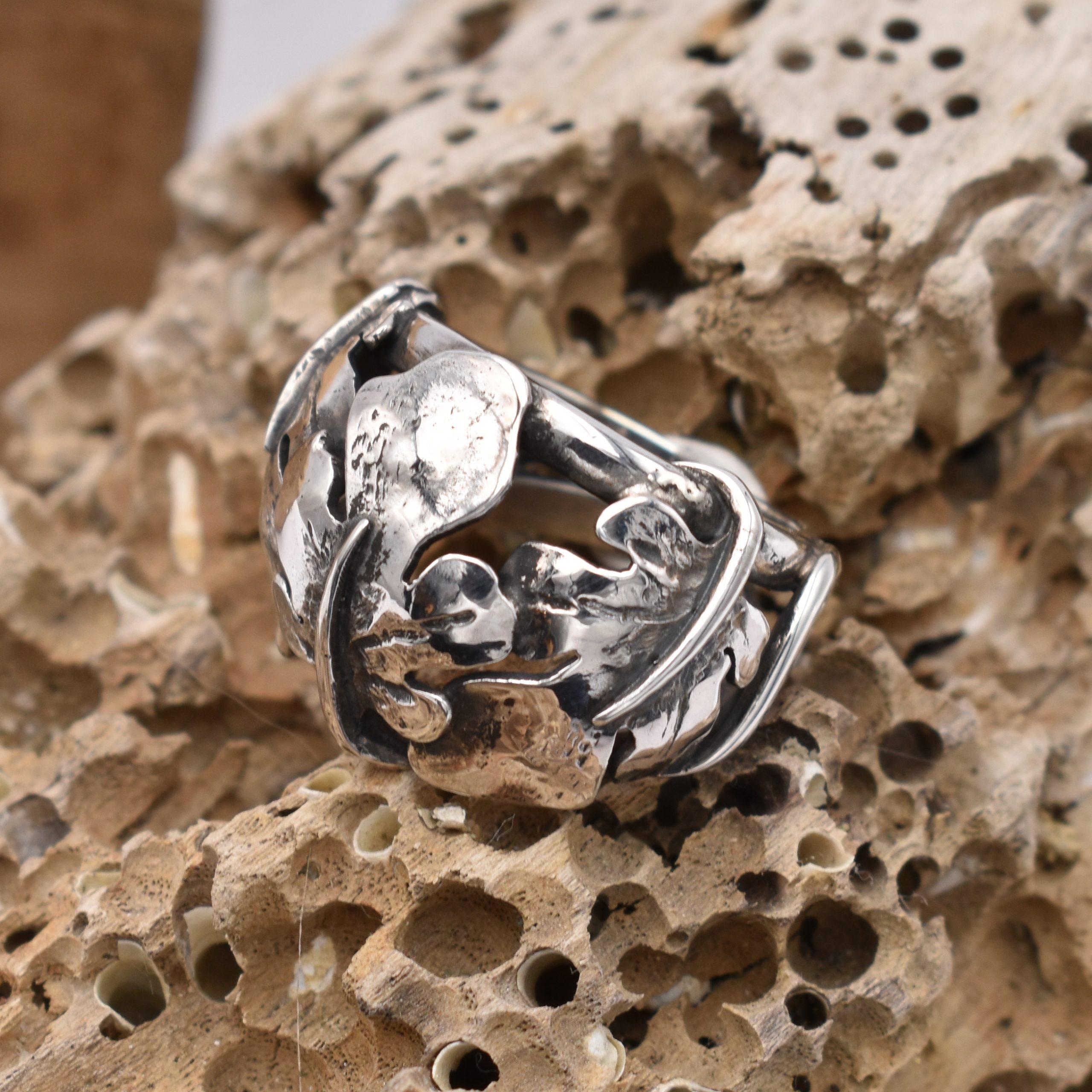 anello argento 925 foglia